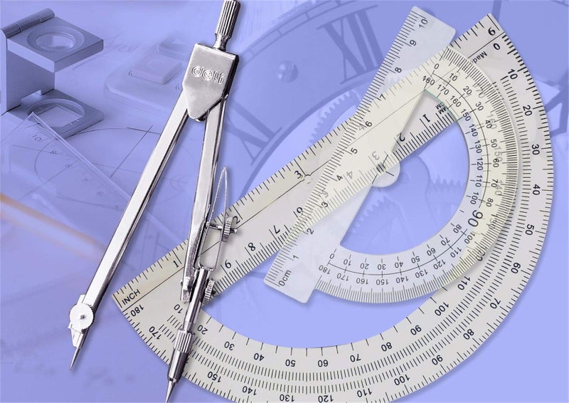 OaaXbbECco oxe Student Math Geometry Set,Drawing Compass 4 Inch and 6 Inch Clear Math Protractor Triangle Ruler 30/60 45/90 Degree and 8 Inch Ruler,Set of 6 Pcs - Image 4